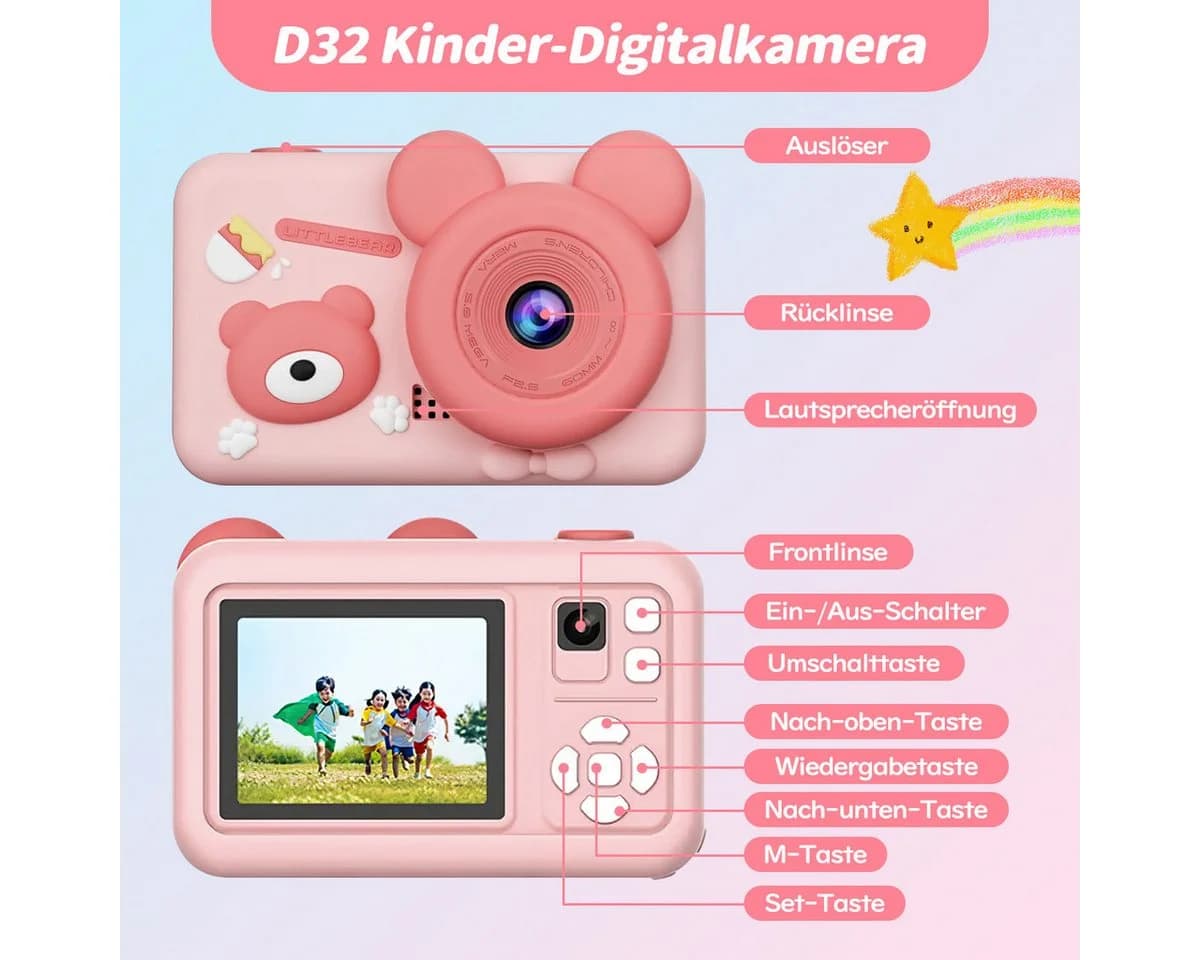 MOPUEA Kinderkamera Dualobjektiv 32GB 1080P Rosa - Bild 3
