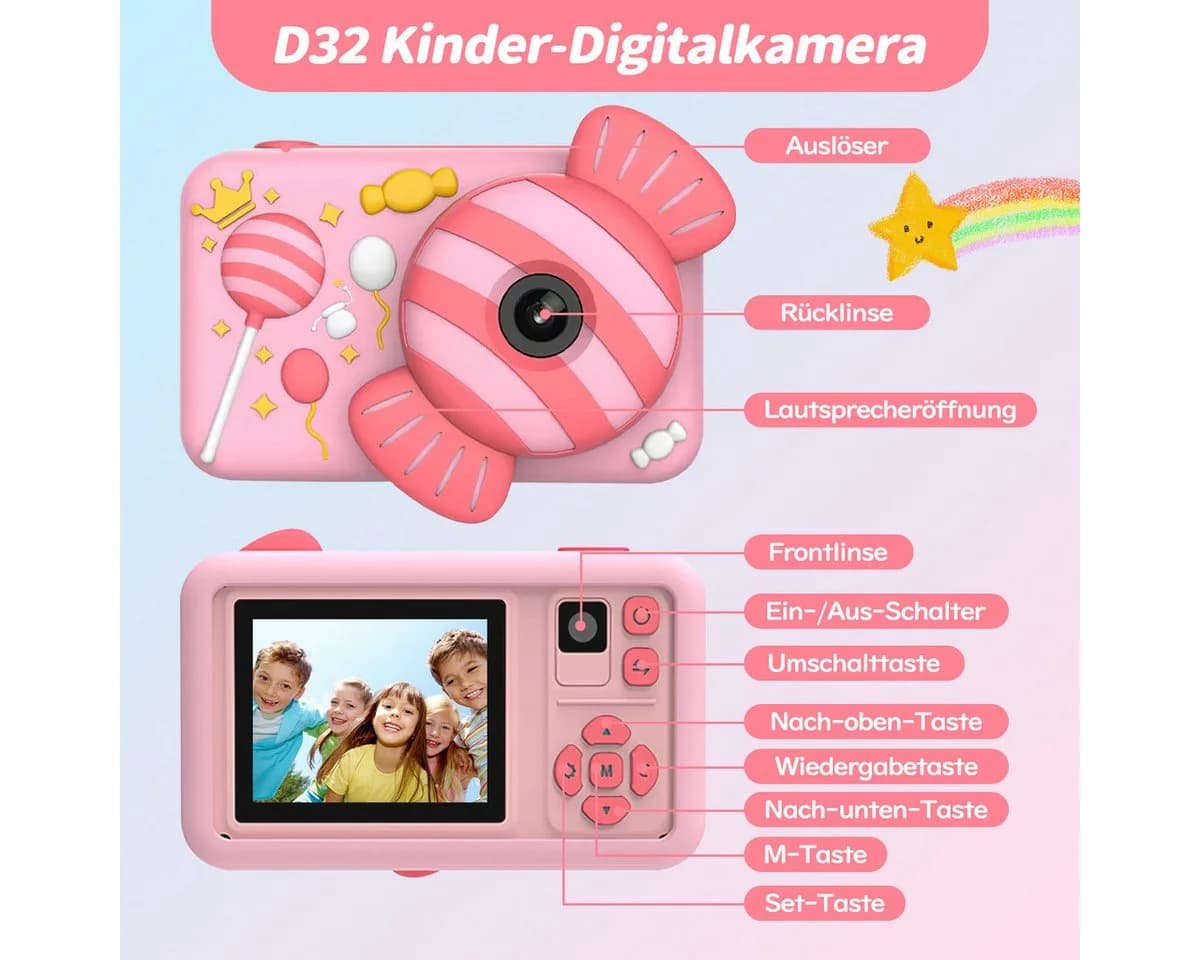 MOPUEA Kinderkamera Mit Doppelobjektiv 1080P 32GB 2 Zoll Bildschirm Kinderkamera - Bild 4