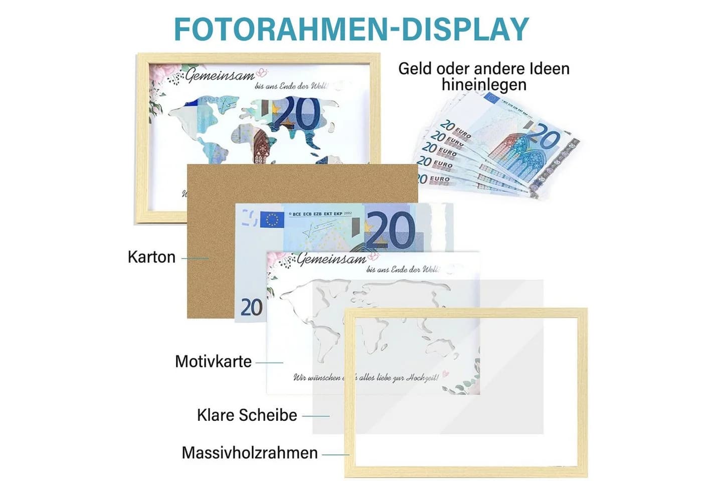 MOPUEA Bilderrahmen Spardose A4 Massivholz - Bild 4