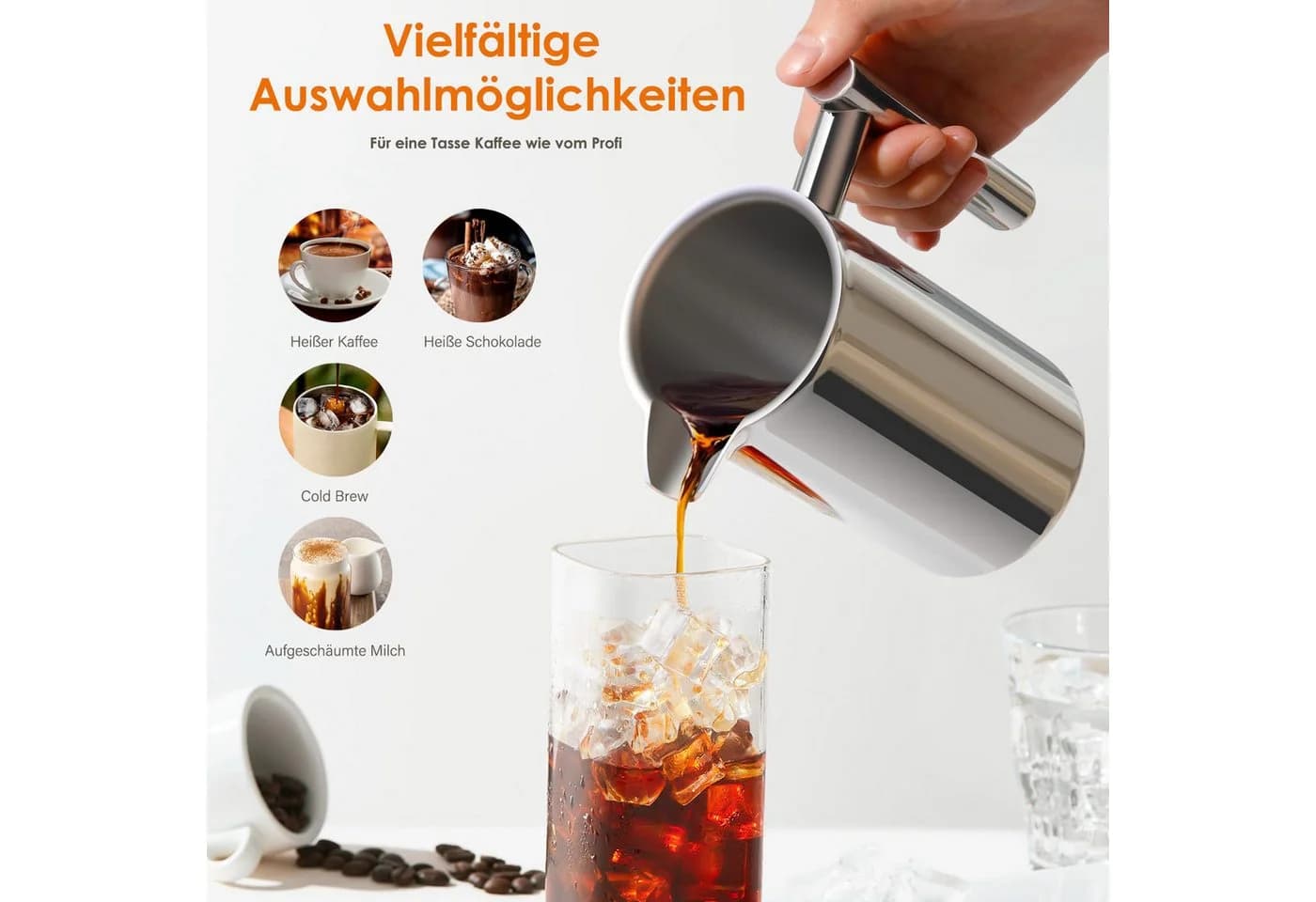 MOPUEA French Press Kanne 1L Edelstahl Silber - Bild 3
