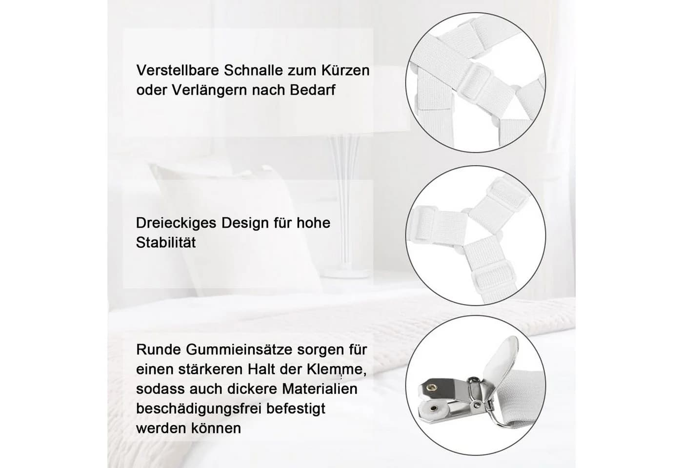 MOPUEA Bettlakenspanner 2Stk Verstellbar 70-280cm mit Metallclip
