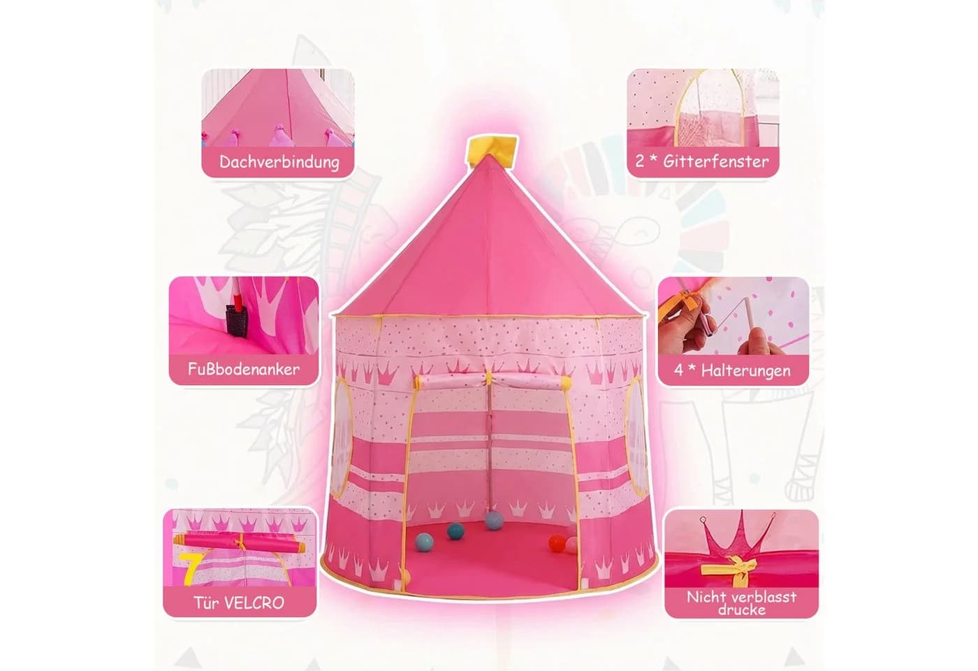 MOPUEA Spielzelt Kinderzeltburg Rosa Prinzessin - Bild 3