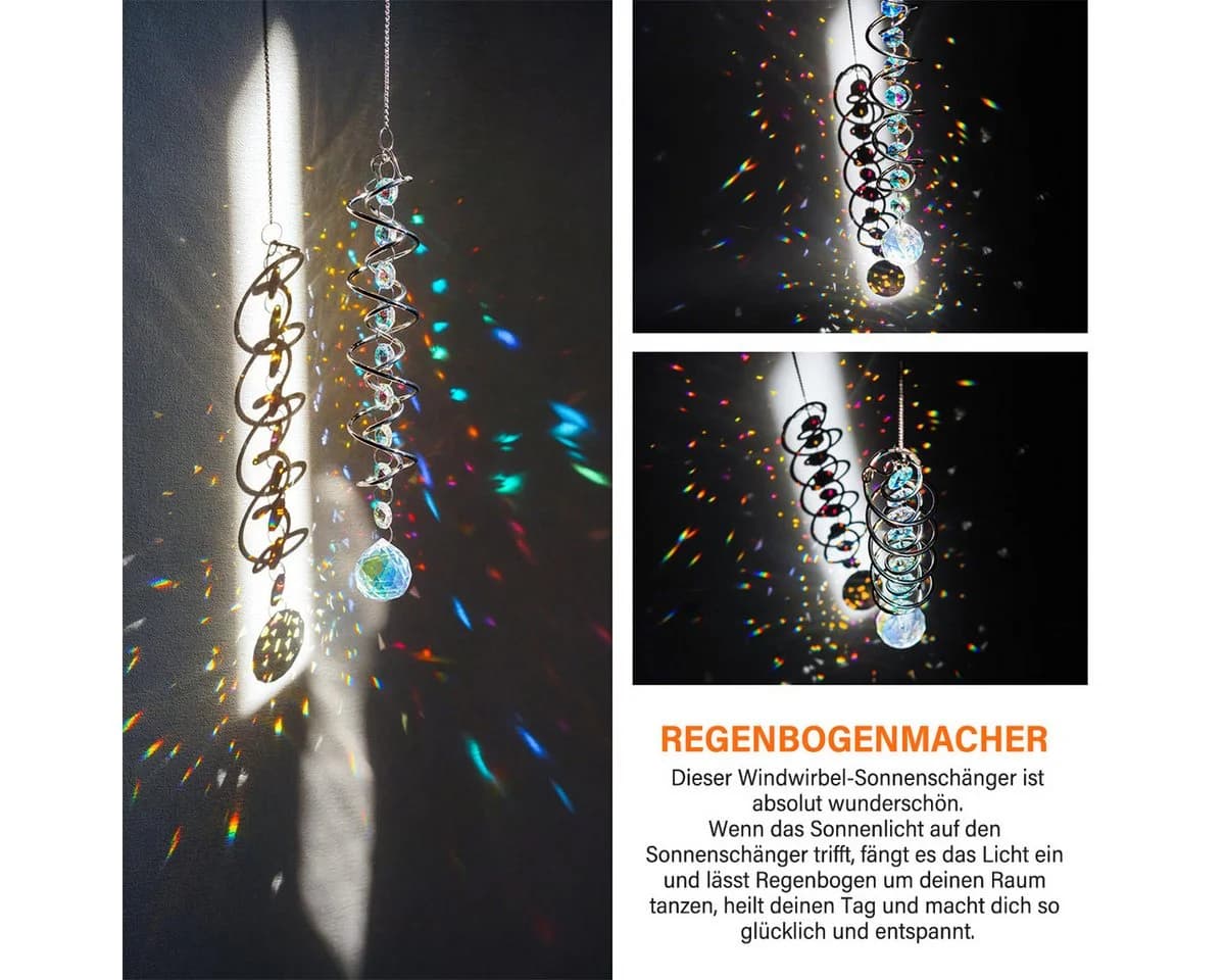 MOPUEA 3D Windspiel Kristall Sonnenfänger Bunt Edelstahl - Bild 5