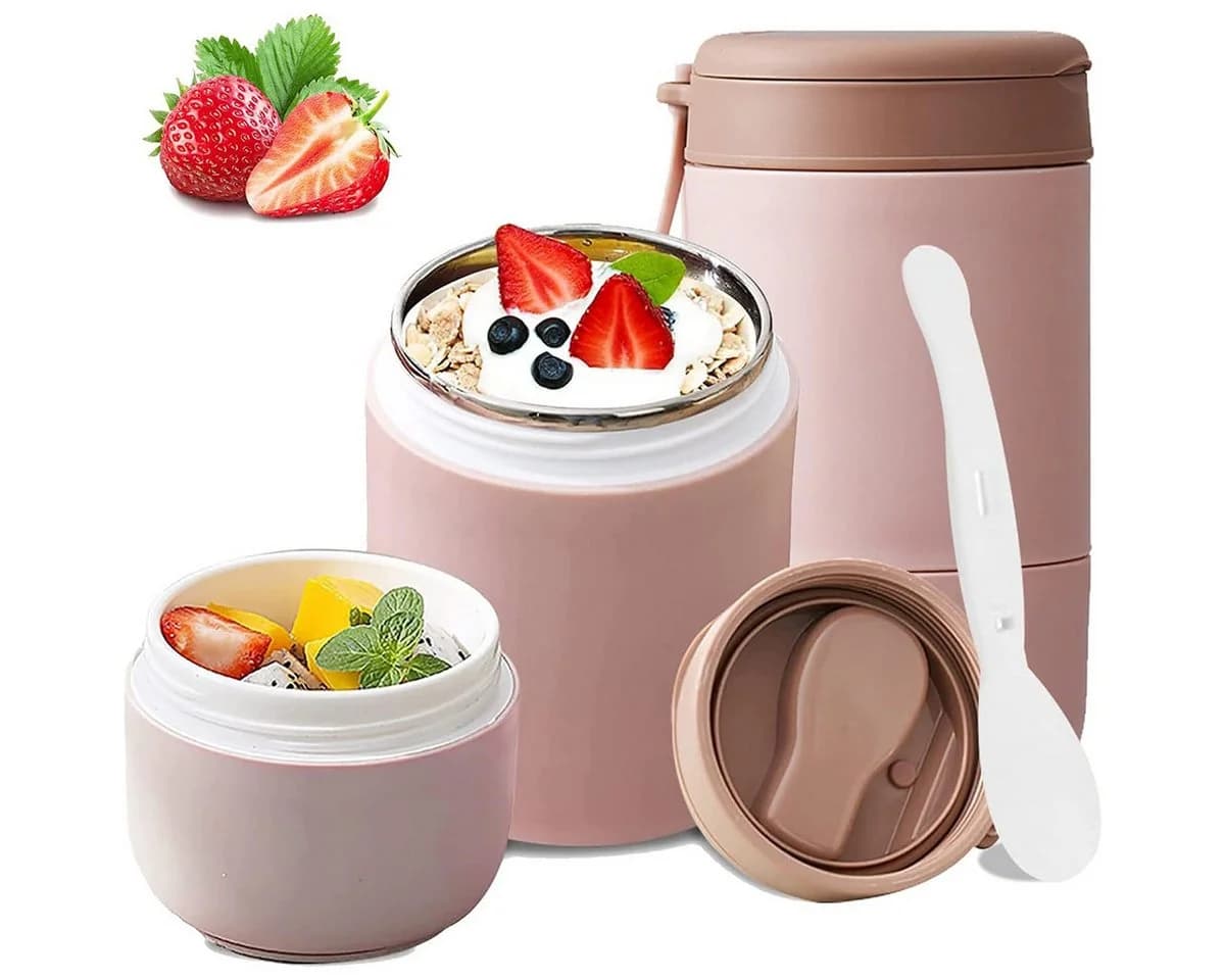 MOPUEA Müslibecher To Go 800 ml Edelstahl Thermobehälter mit Griff - Bild 2