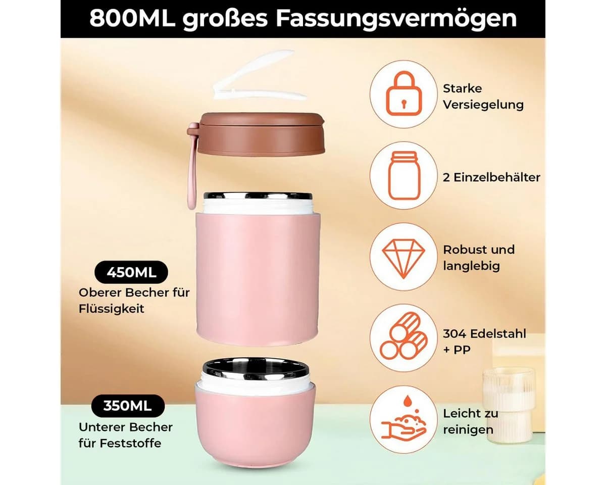 MOPUEA Müslibecher To Go 800 ml Edelstahl Thermobehälter mit Griff - Bild 3