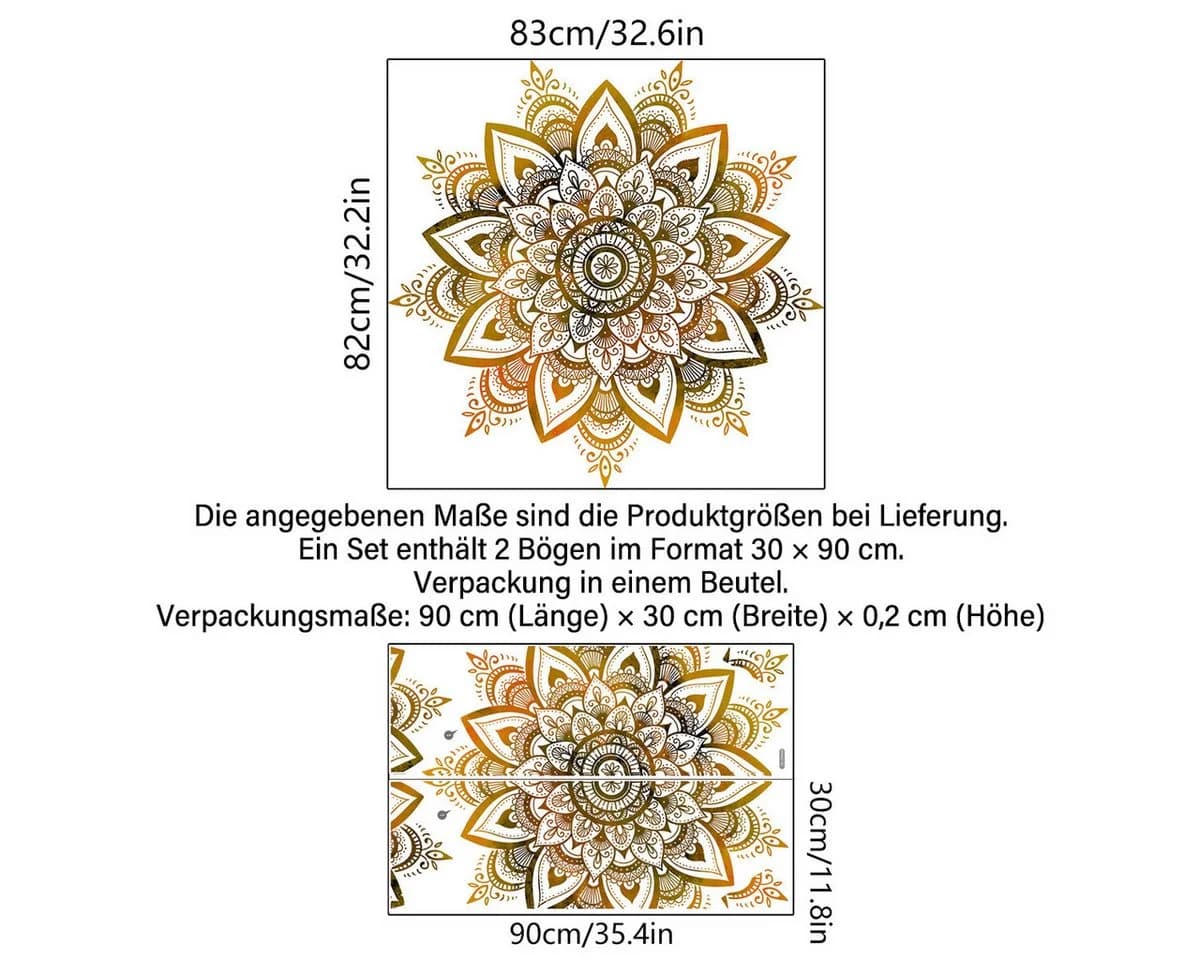 MOPUEA Wandtattoo Blumen Schwarz-Gold PVC Wandaufkleber