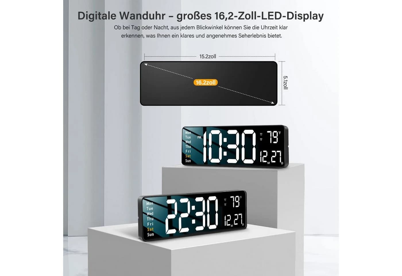 MOPUEA Wanduhr 16 Zoll LED Digital mit Fernbedienung