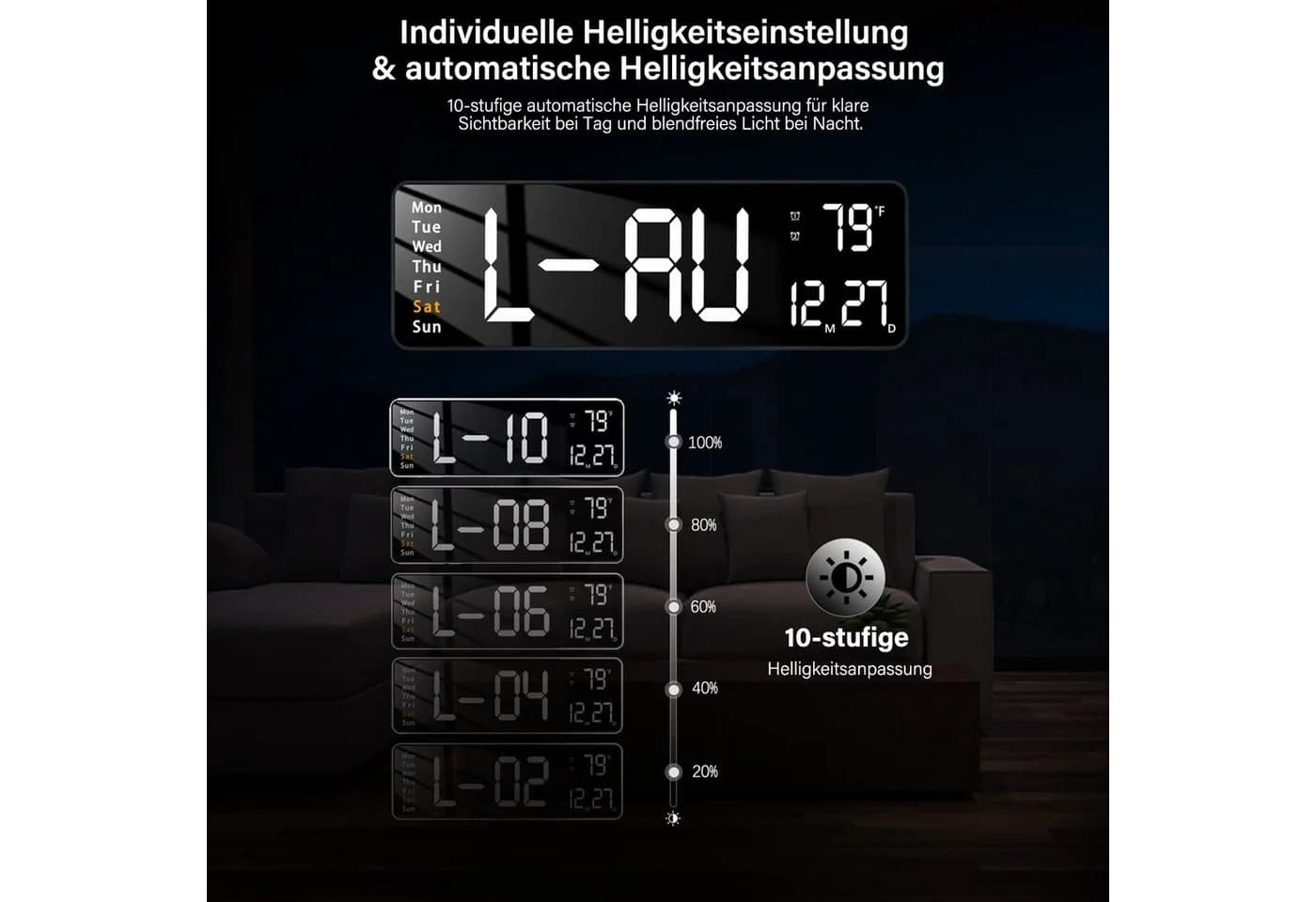 MOPUEA Wanduhr 16 Zoll LED Digital mit Fernbedienung - Bild 3