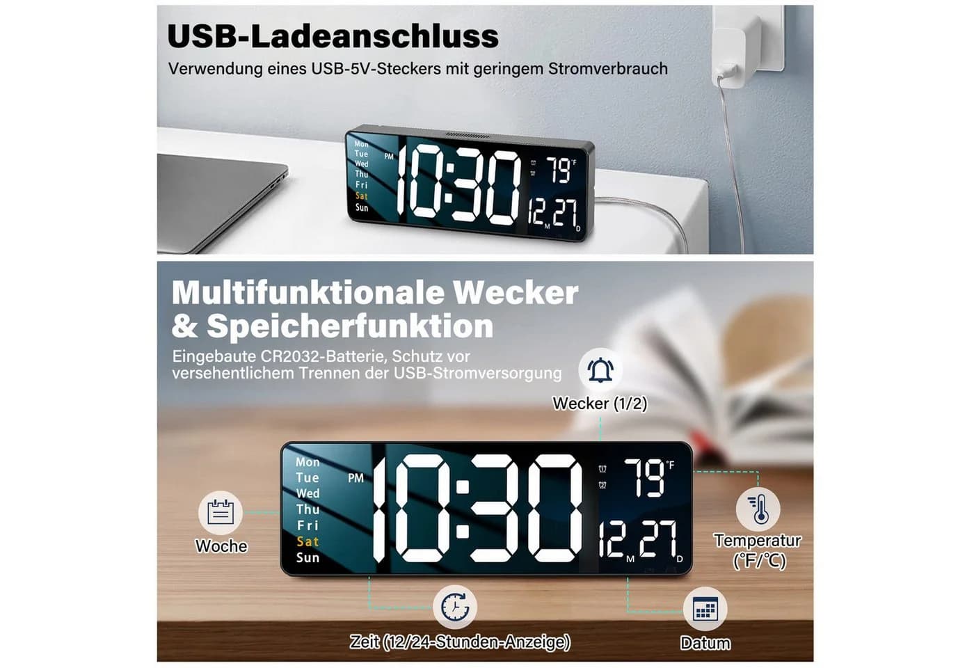 MOPUEA Wanduhr 16 Zoll LED Digital mit Fernbedienung - Bild 5