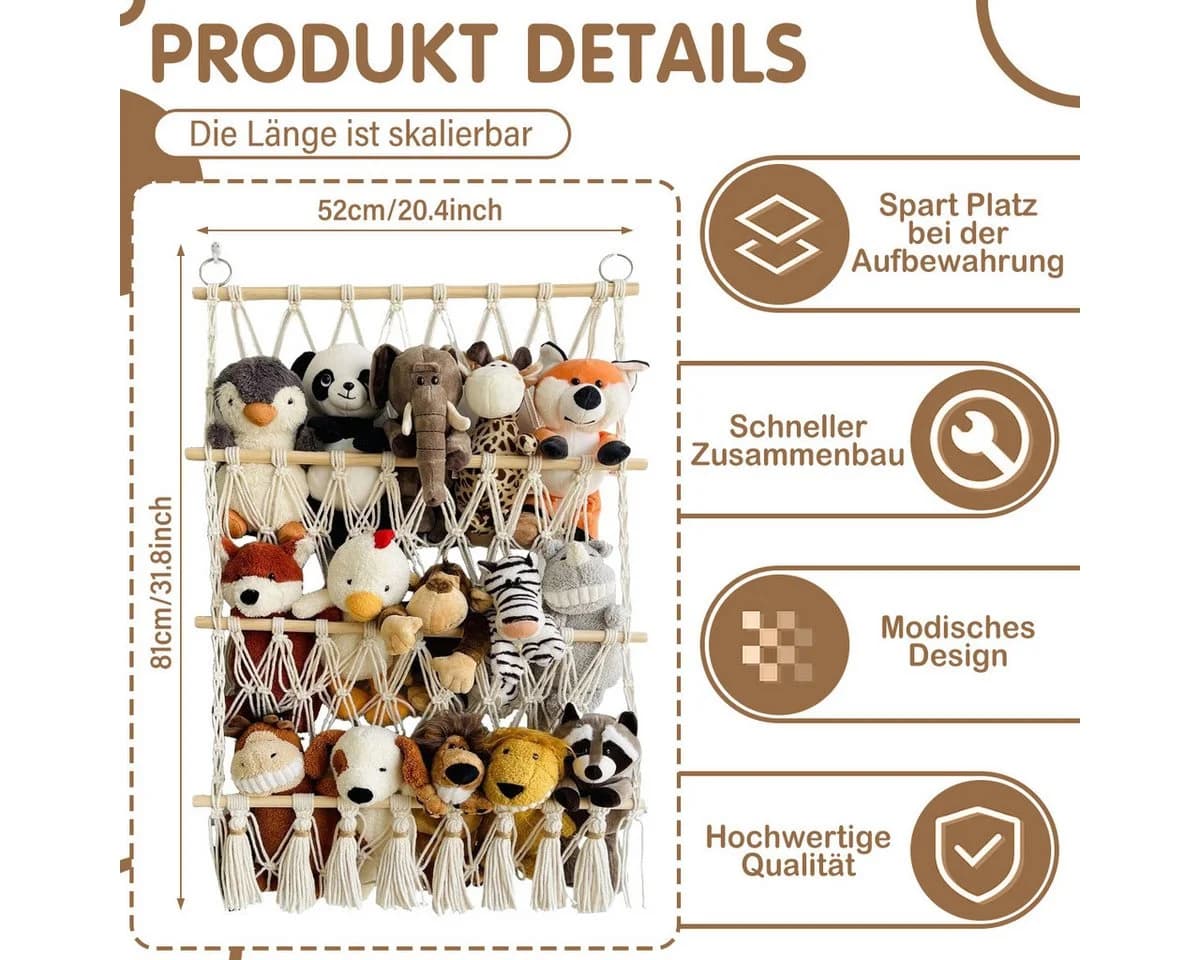 MOPUEA Dreistufiger Hängekorb Spielzeug Organizer Boho - Bild 4