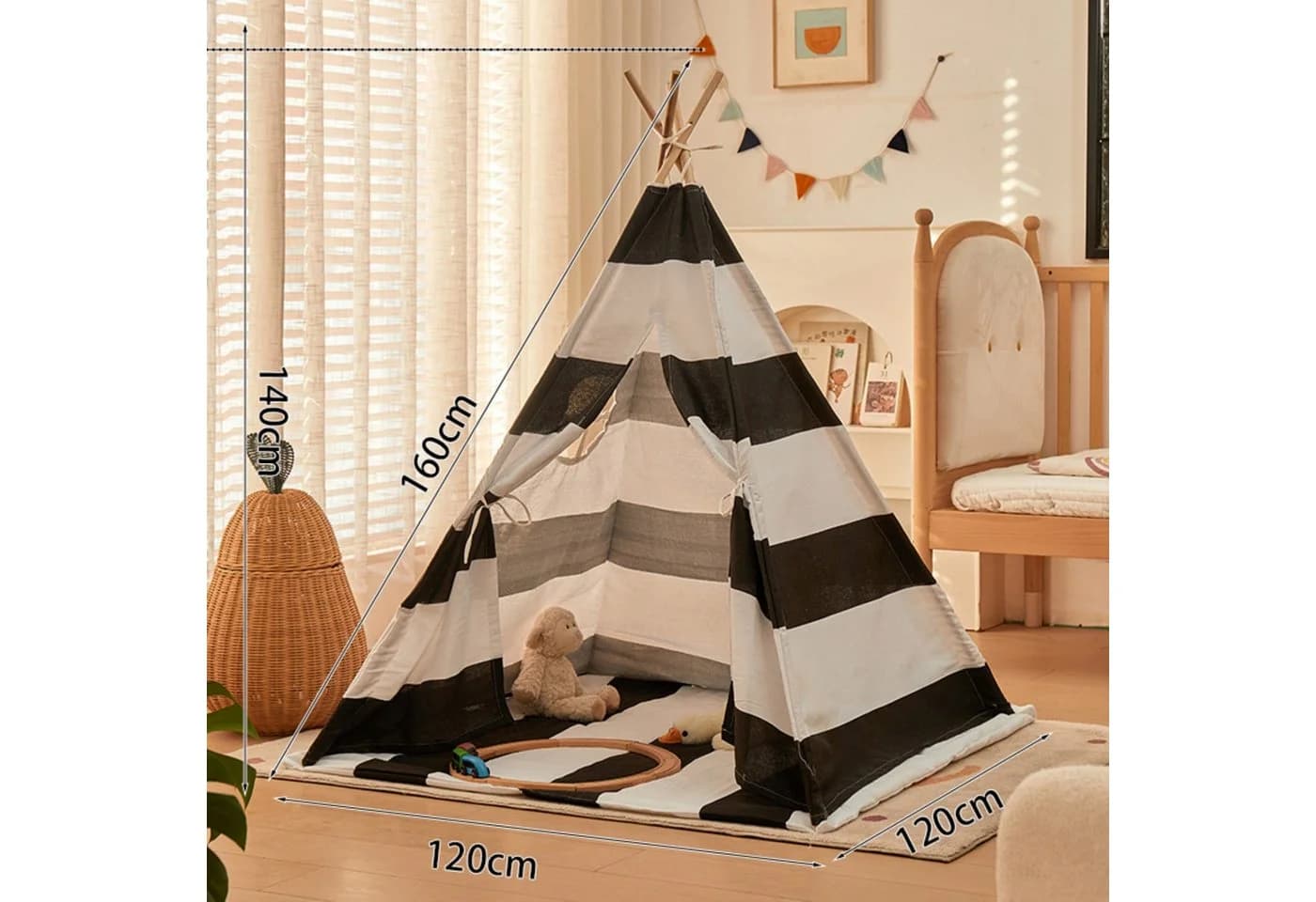 MOPUEA Kinder-Tipi Spielzelt Weiß Gestreift Faltbar