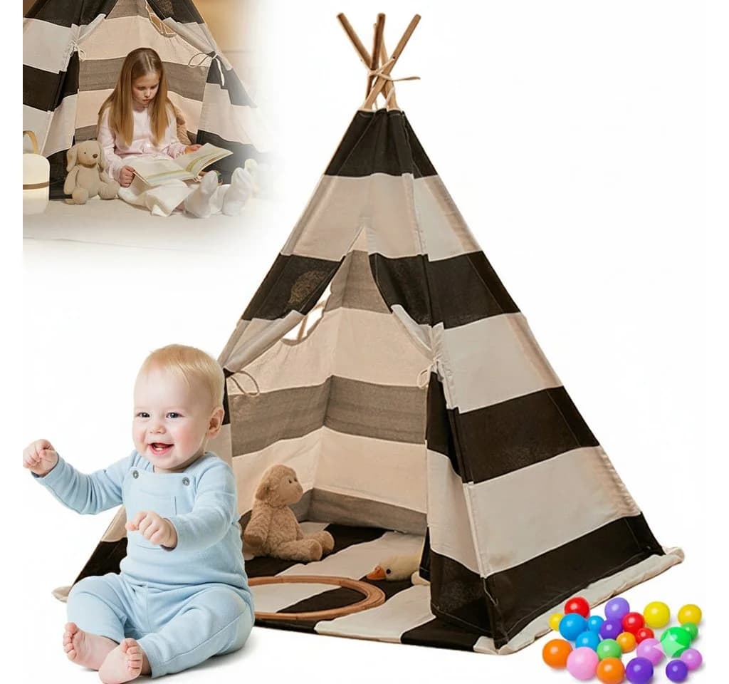 MOPUEA Kinder-Tipi Spielzelt Weiß Gestreift Faltbar - Bild 2