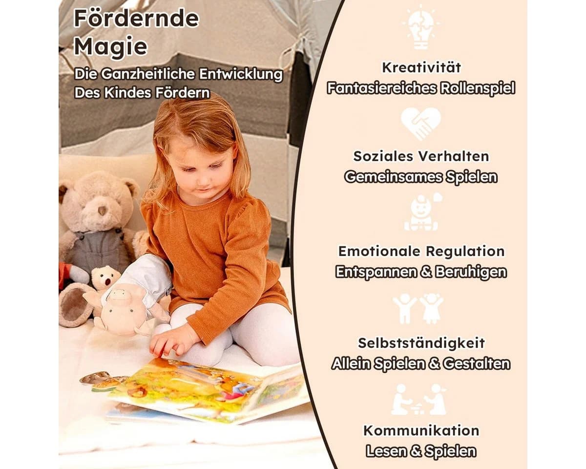 MOPUEA Kinder-Tipi Spielzelt Weiß Gestreift Faltbar - Bild 4