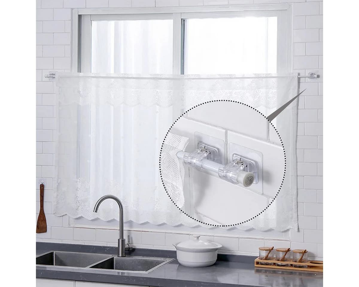 MOPUEA Gardinenstangenhalter Set 8-tlg. Selbstklebend Transparent