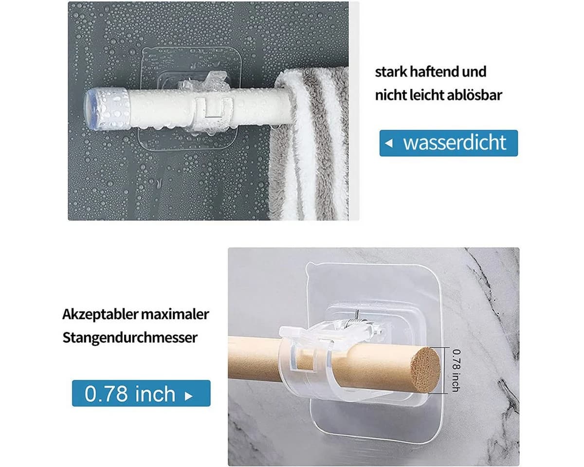 MOPUEA Gardinenstangenhalter Set 8-tlg. Selbstklebend Transparent - Bild 3
