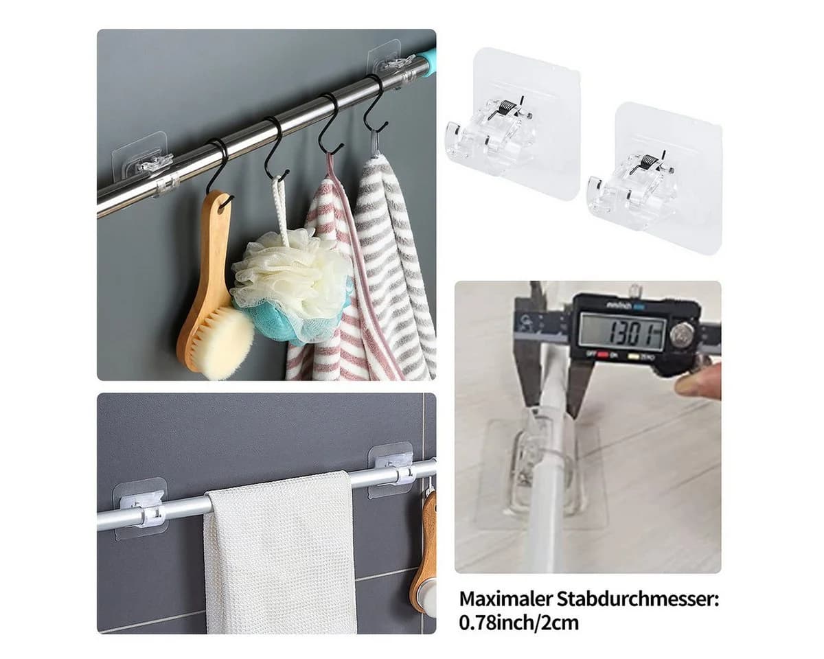 MOPUEA Gardinenstangenhalter Set 8-tlg. Selbstklebend Transparent - Bild 4