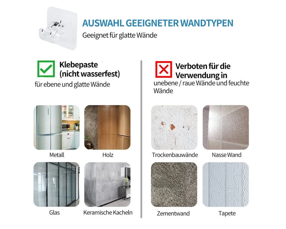 MOPUEA Gardinenstangenhalter Set 8-tlg. Selbstklebend Transparent - Bild 5