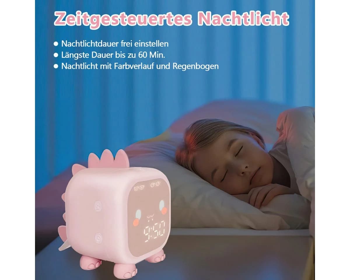 MOPUEA Kinderwecker LED Digital USB Wecklicht Schlaftraining Dinosaurier - Bild 5