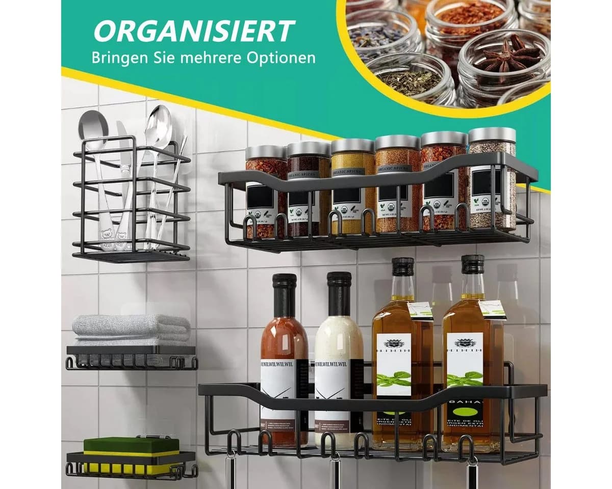 MOPUEA Duschablage 8-tlg. Schwarz Edelstahl Bohrfrei