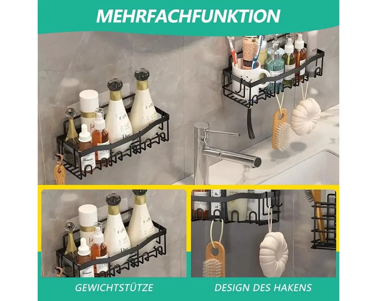 MOPUEA Duschablage 8-tlg. Schwarz Edelstahl Bohrfrei - Bild 3