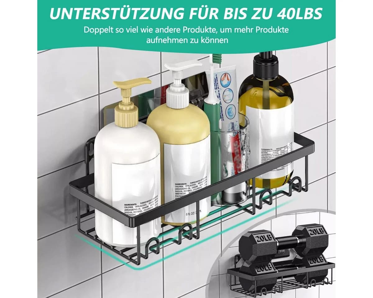 MOPUEA Duschablage 8-tlg. Schwarz Edelstahl Bohrfrei - Bild 4