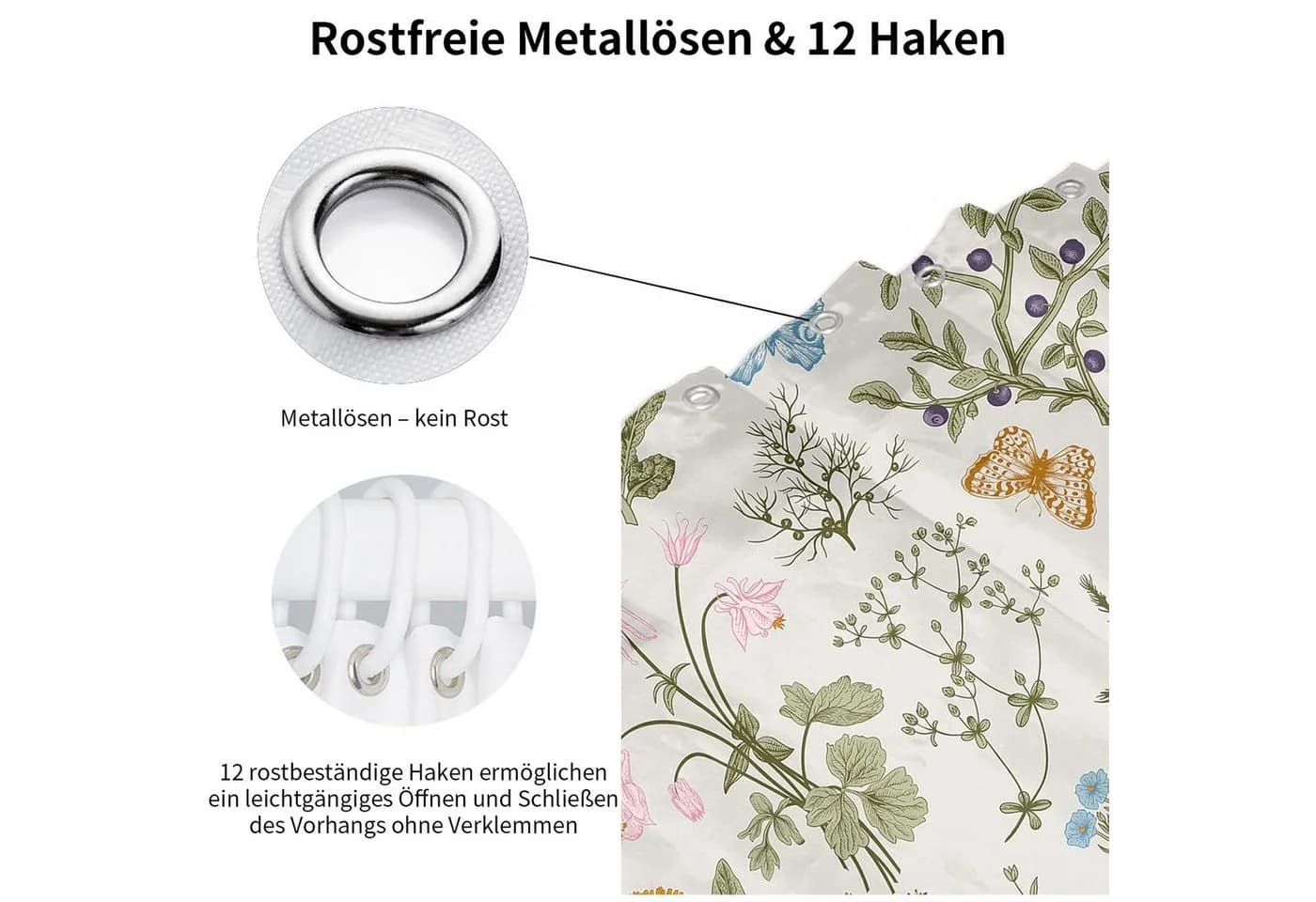 MOPUEA Duschvorhang Floral 180x180 cm - Bild 3