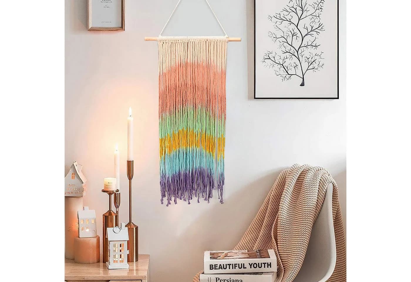 MOPUEA Wandteppich Handgefertigtes Baumwollseil Regenbogen - Bild 4