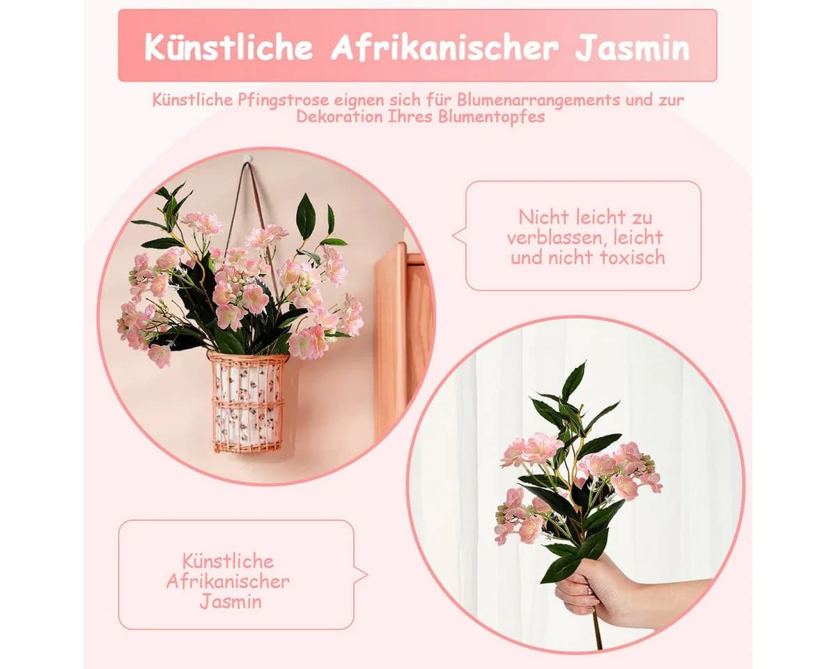 MOPUEA Kunstblumenstrauß Afrikanische Jasminzweige 5 Blumen Rosa