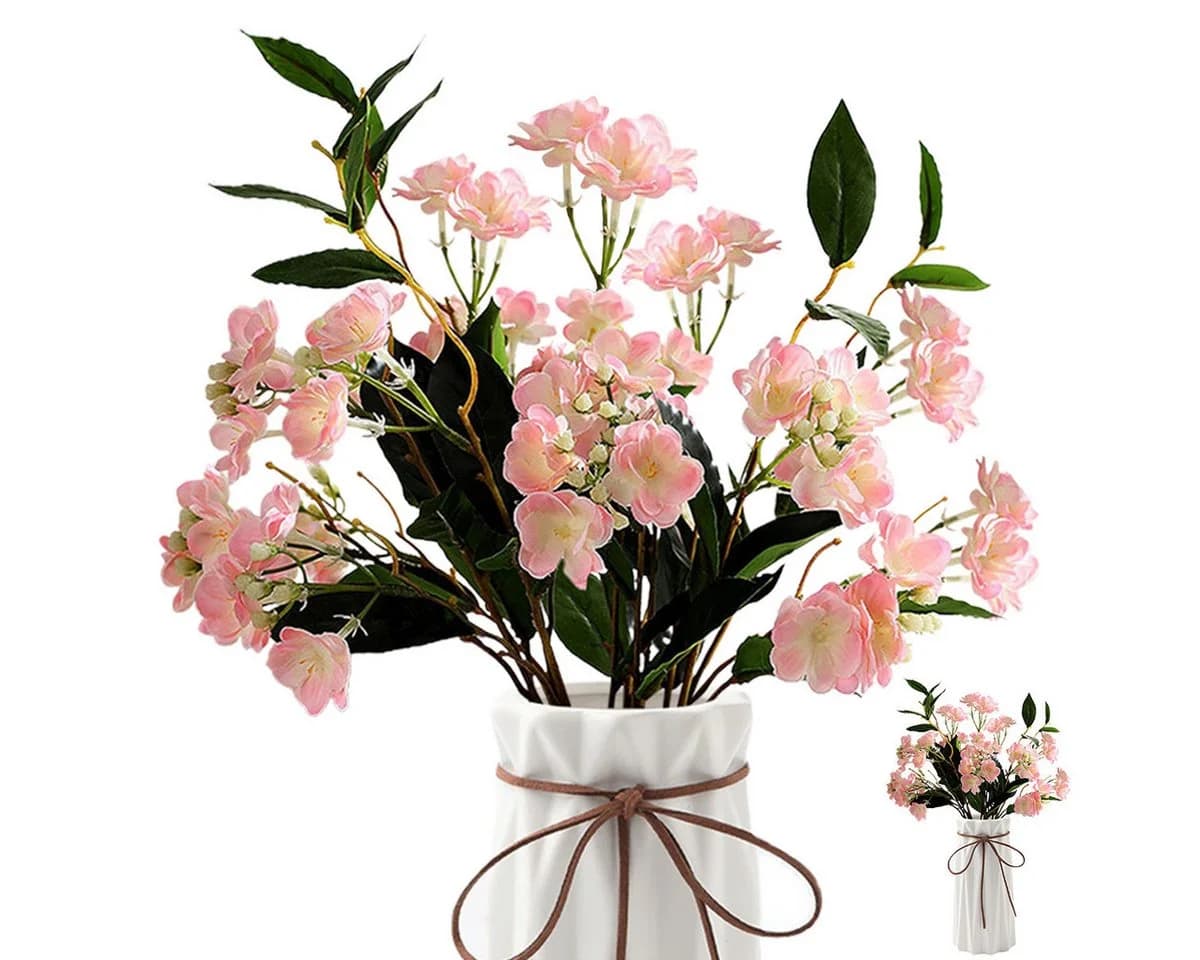 MOPUEA Kunstblumenstrauß Afrikanische Jasminzweige 5 Blumen Rosa - Bild 2