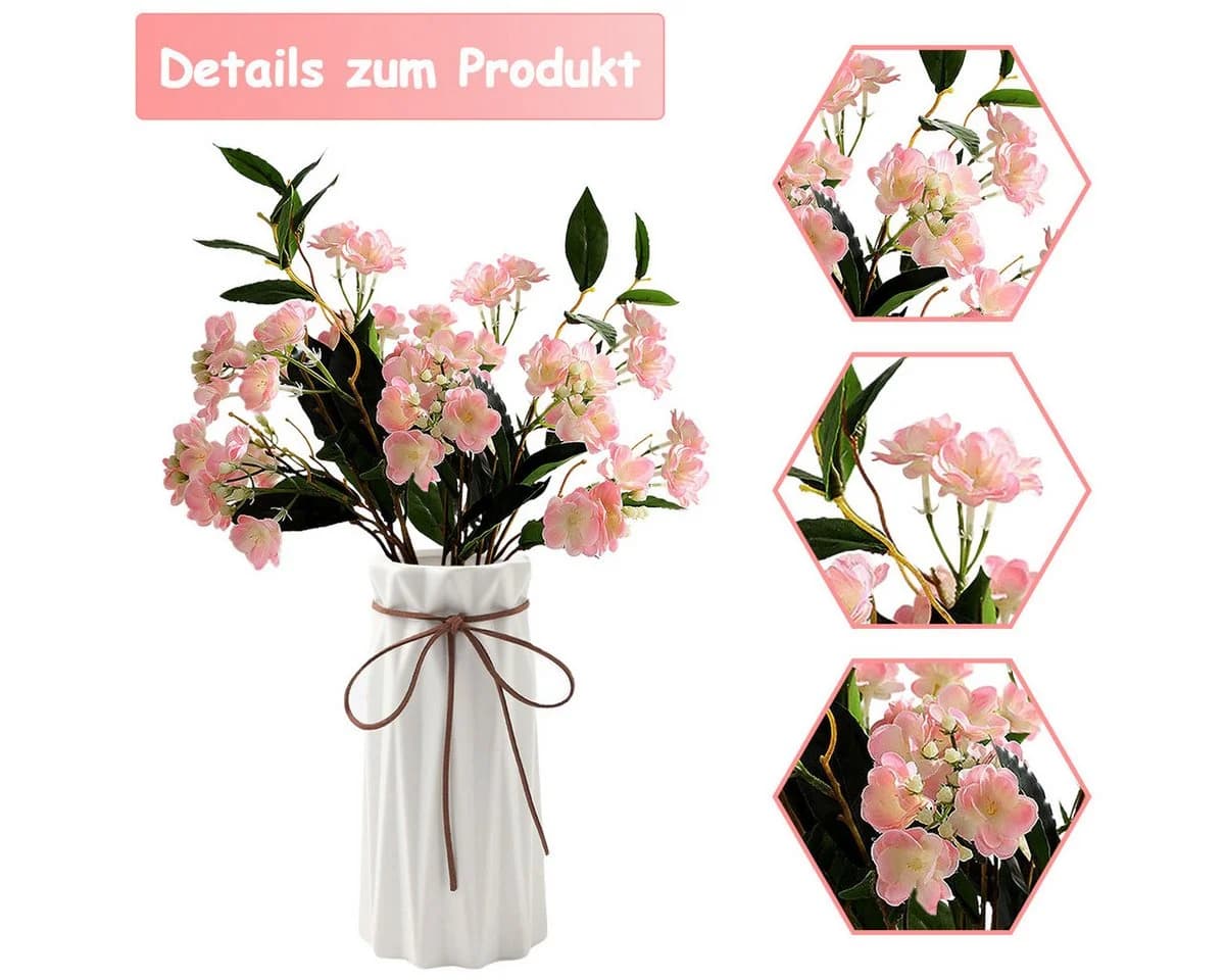MOPUEA Kunstblumenstrauß Afrikanische Jasminzweige 5 Blumen Rosa - Bild 3