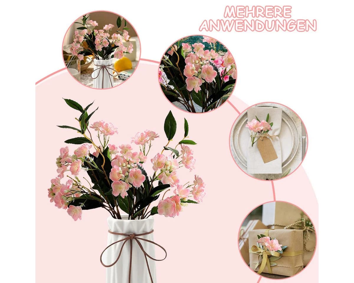 MOPUEA Kunstblumenstrauß Afrikanische Jasminzweige 5 Blumen Rosa - Bild 4