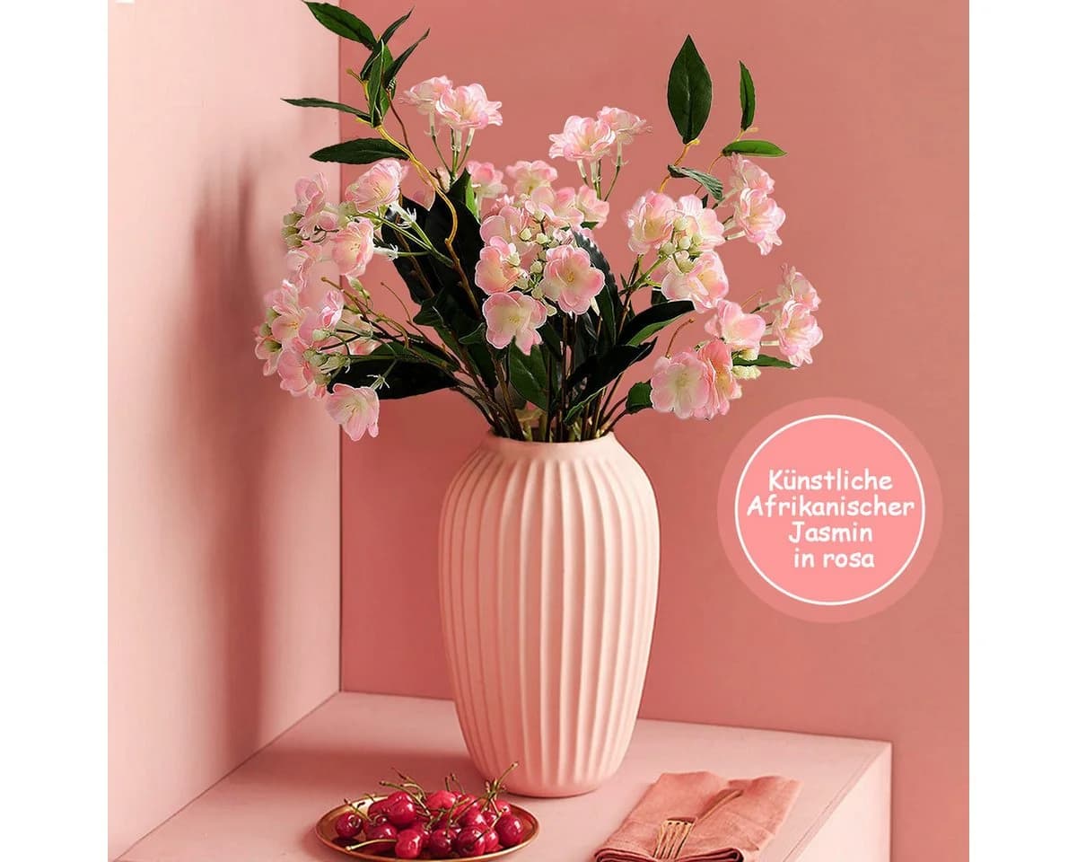 MOPUEA Kunstblumenstrauß Afrikanische Jasminzweige 5 Blumen Rosa - Bild 5