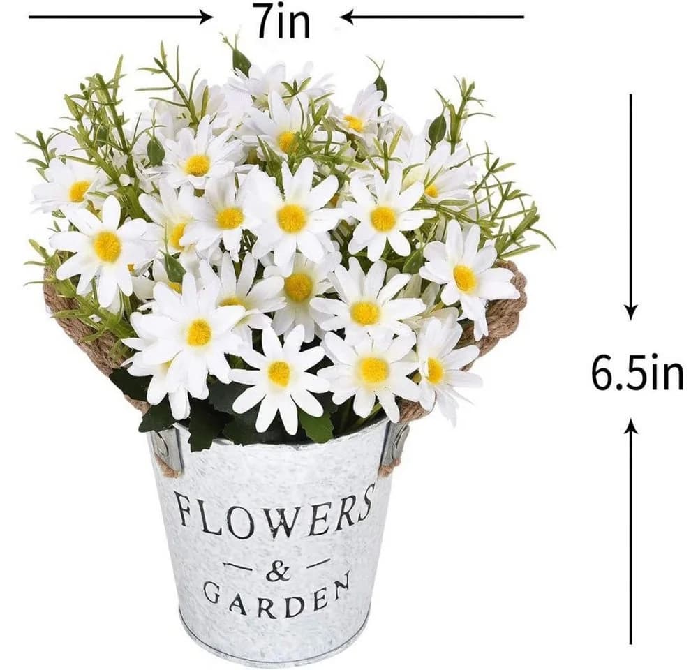 MOPUEA Kunstblumenstrauß Weiß 20cm Seidentuch Blumentopf - Bild 4