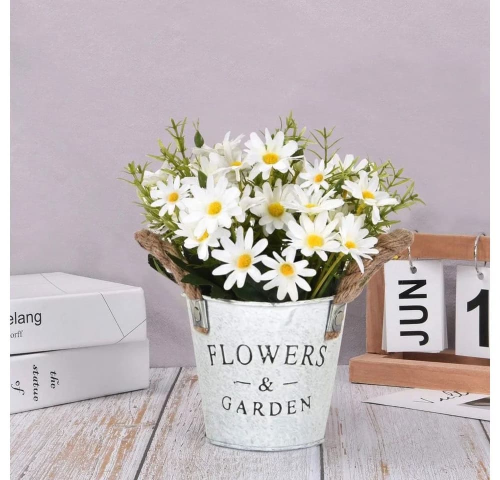 MOPUEA Kunstblumenstrauß Weiß 20cm Seidentuch Blumentopf - Bild 5