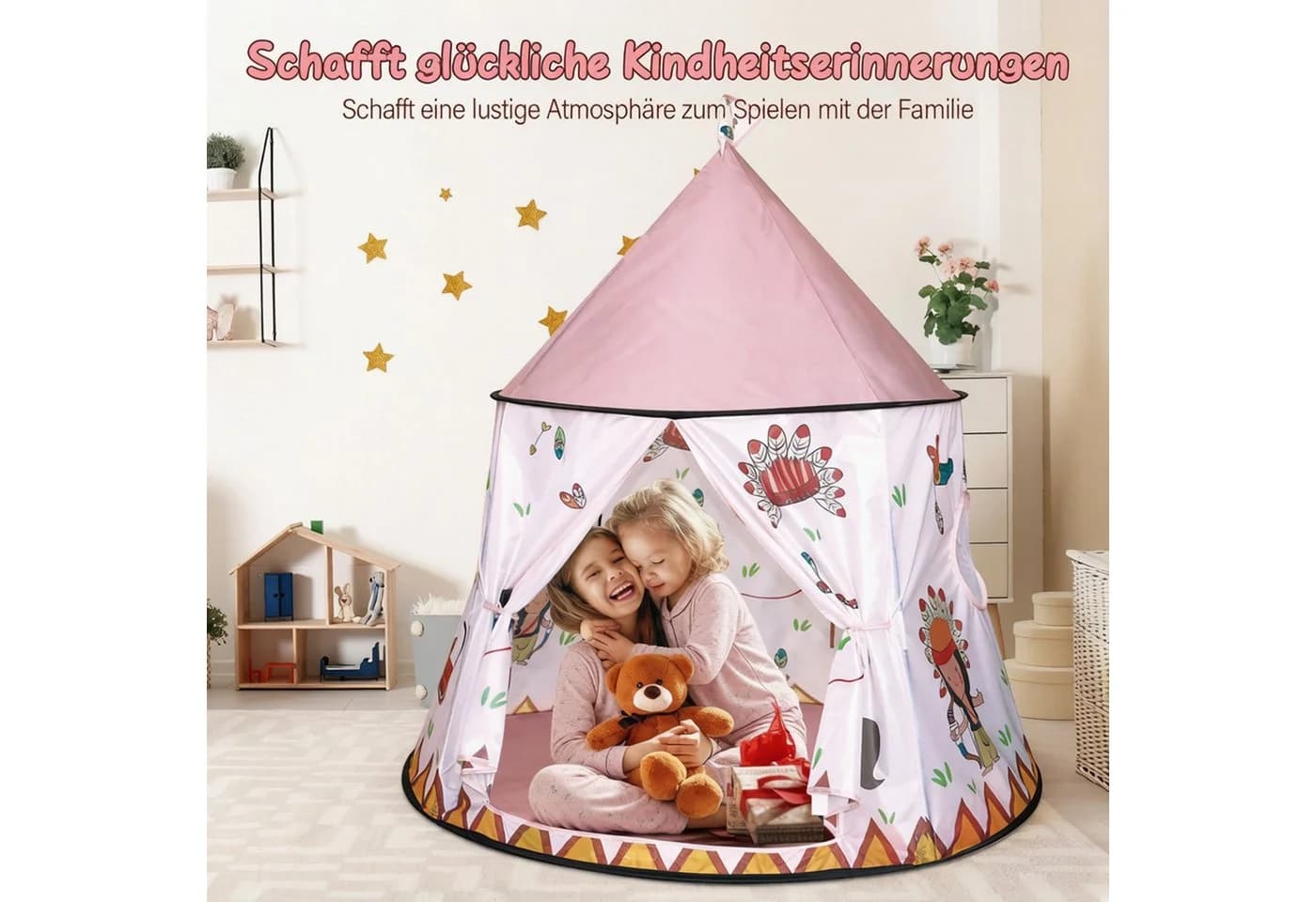 MOPUEA Spielzelt Schloss Haus Kinderzelt mit Meshfenster