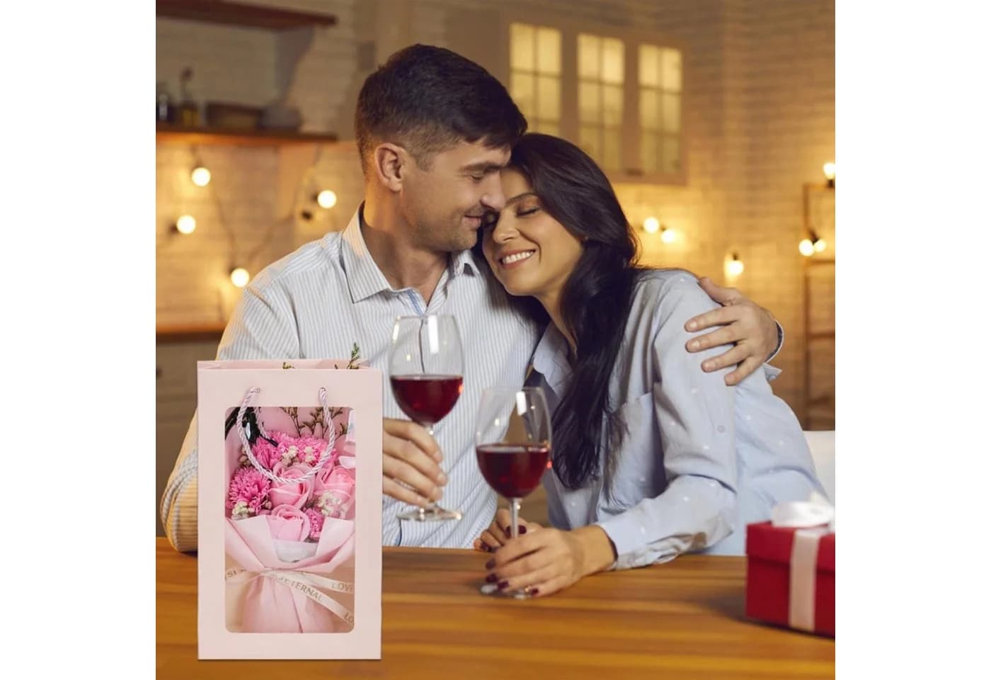 MOPUEA Künstliche Rosen Seifenblumen Strauß Rosa in Geschenkbox - Bild 5