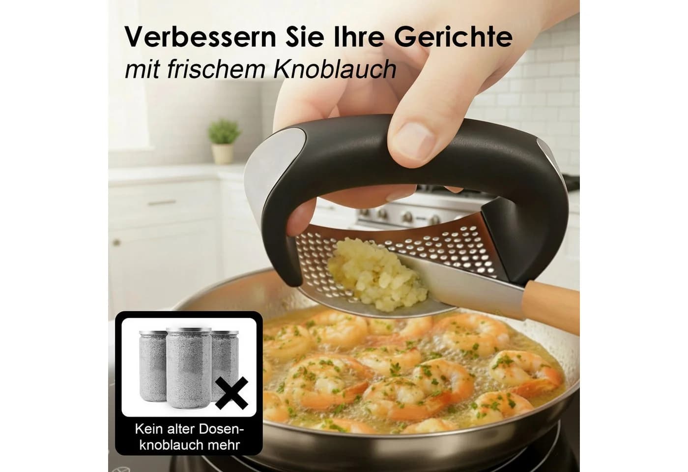 MOPUEA Knoblauchpresse Edelstahl mit Schäler Set Rostfrei - Bild 4