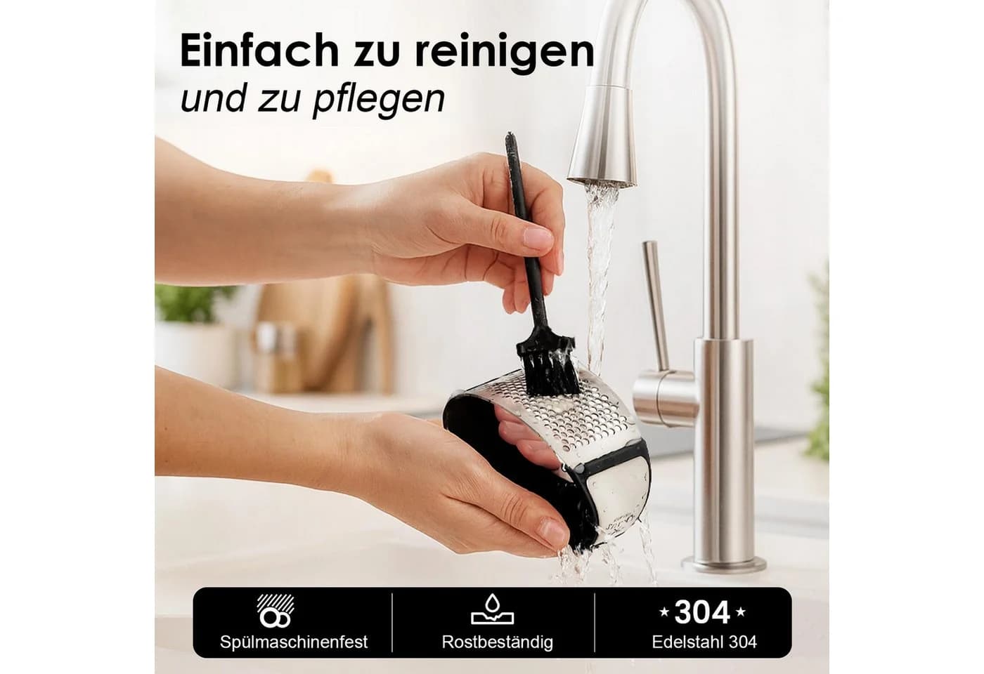 MOPUEA Knoblauchpresse Edelstahl mit Schäler Set Rostfrei - Bild 5