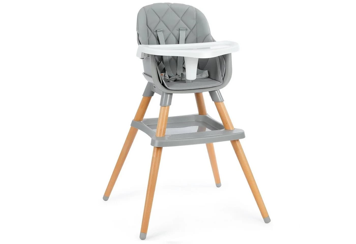OUNUO Kinderstuhl 6-in-1 mit 5-Punkt-Gurt, Tablett und Ablage Grau - Bild 2