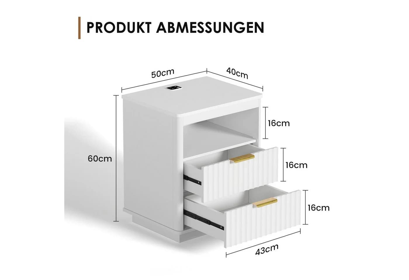 LVSOMT Nachttisch LED Nachttisch mit Ladefunktion und 2 Schubladen - Bild 4