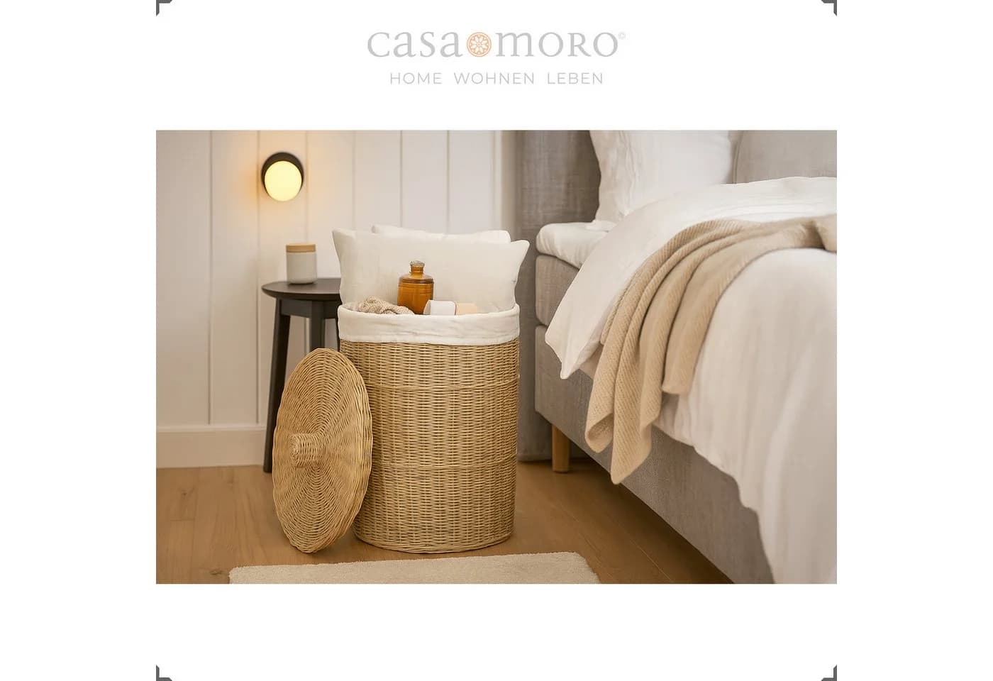 Casa Moro Wäschekorb mit Deckel 50L Rattan Rund Natur - Bild 4