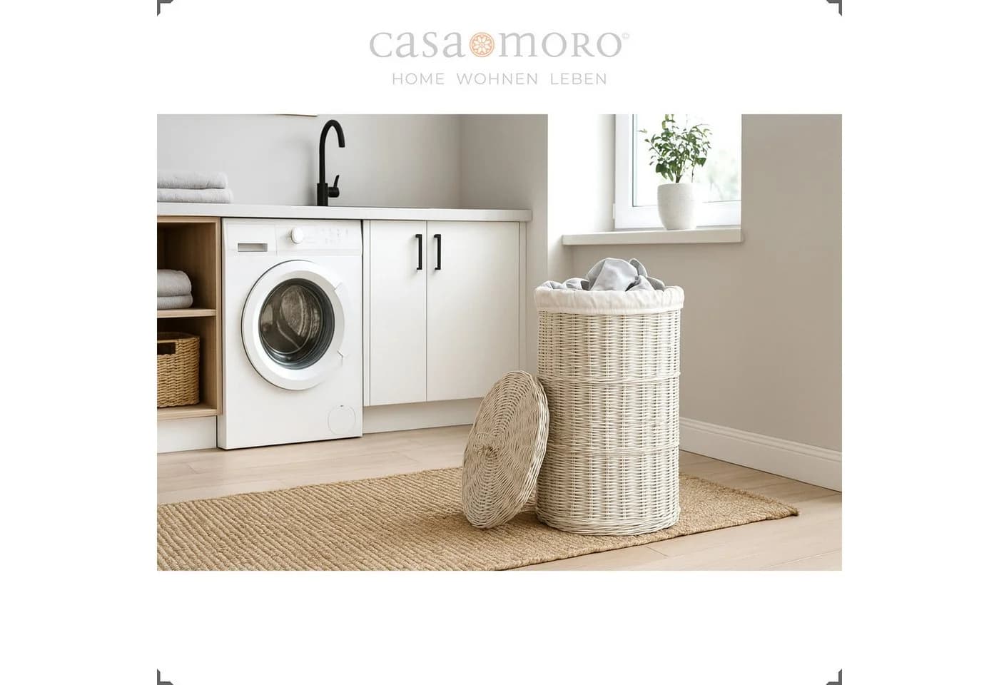 Casa Moro Wäschekorb mit Deckel Rattan 75L White Wash - Bild 4