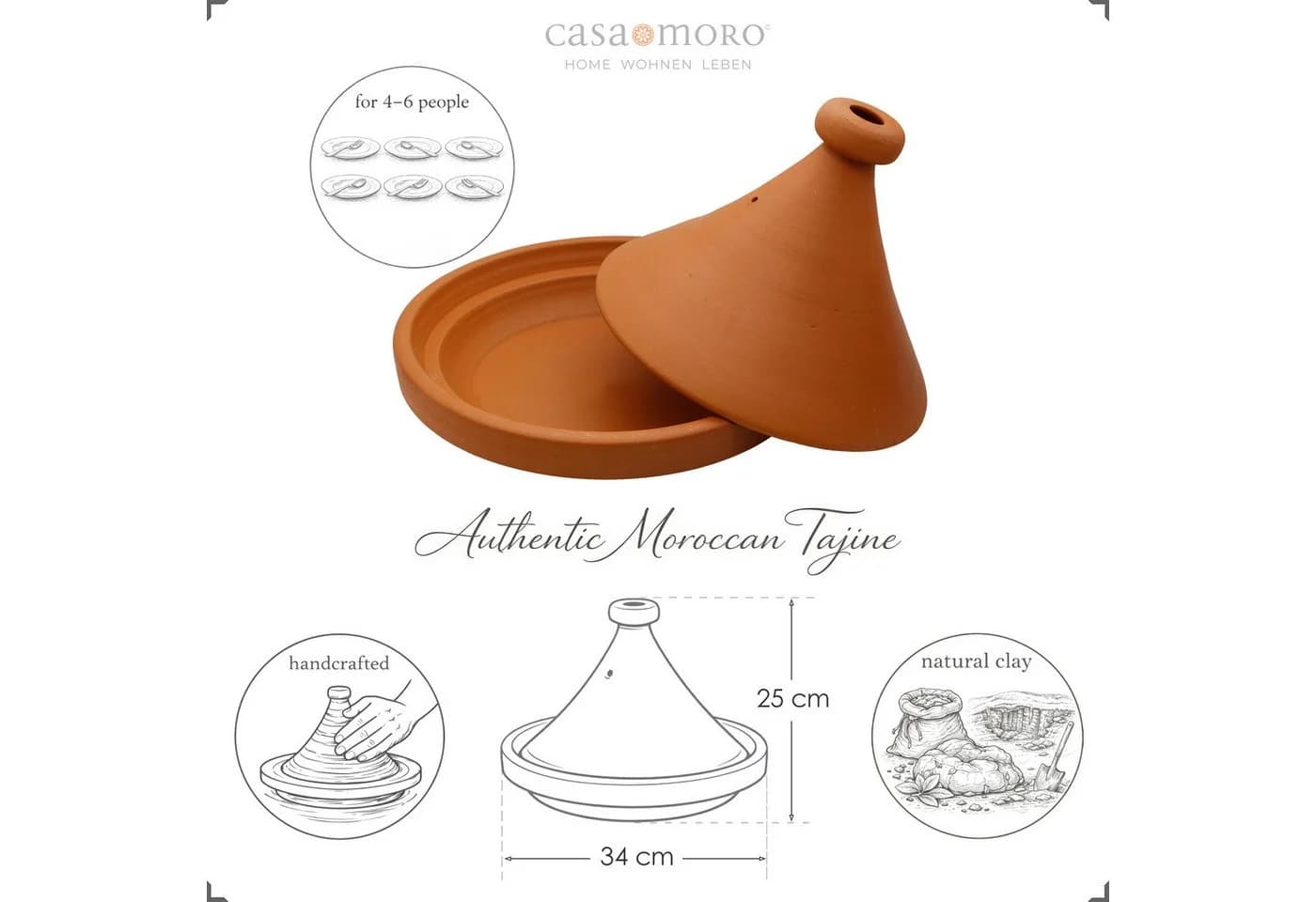 Casa Moro Tajine Schmortopf 34 cm Naturbelassene Lehmerde - Bild 3