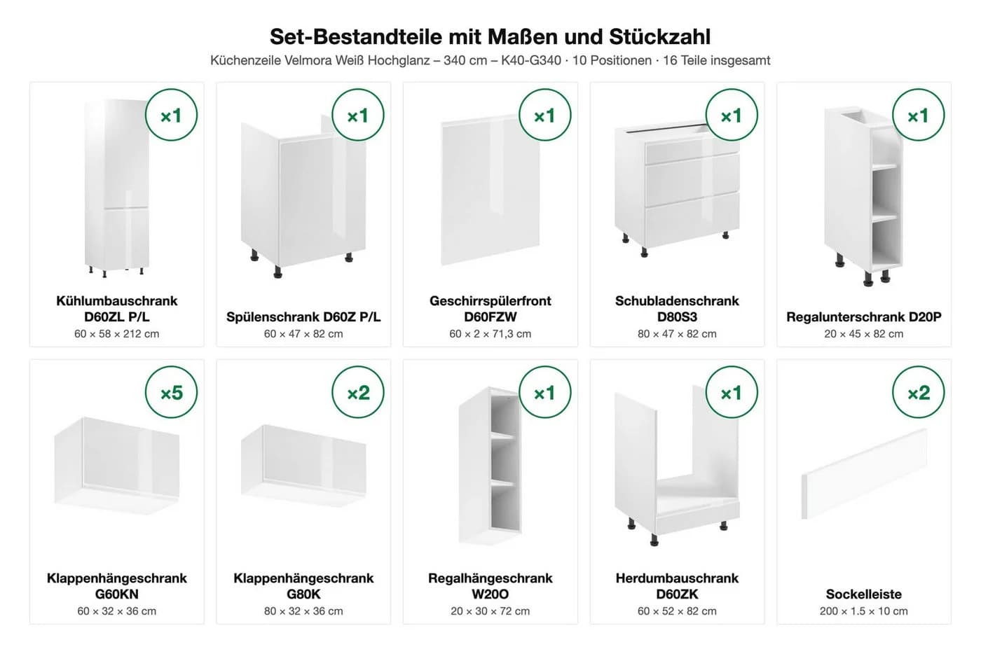 ROYAL24_MARKT Küchenzeile Aspen 340 cm Hochglanz Grau/Weiß - Bild 5