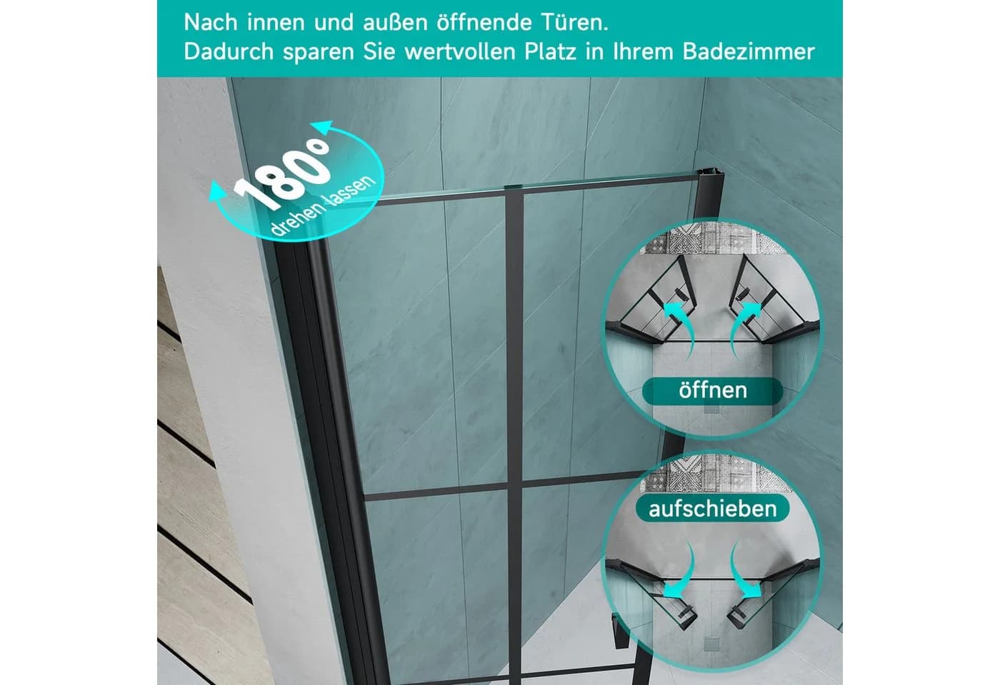 Dusch-Doppelschiebetür aus gehärtetem Glas und Aluminium - Bild 5