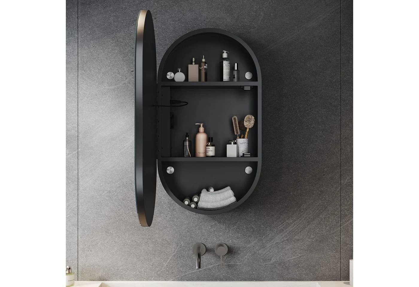 SONNI Badezimmerspiegelschrank Oval mit dreifarbigem Licht, beschlagfrei - Bild 3