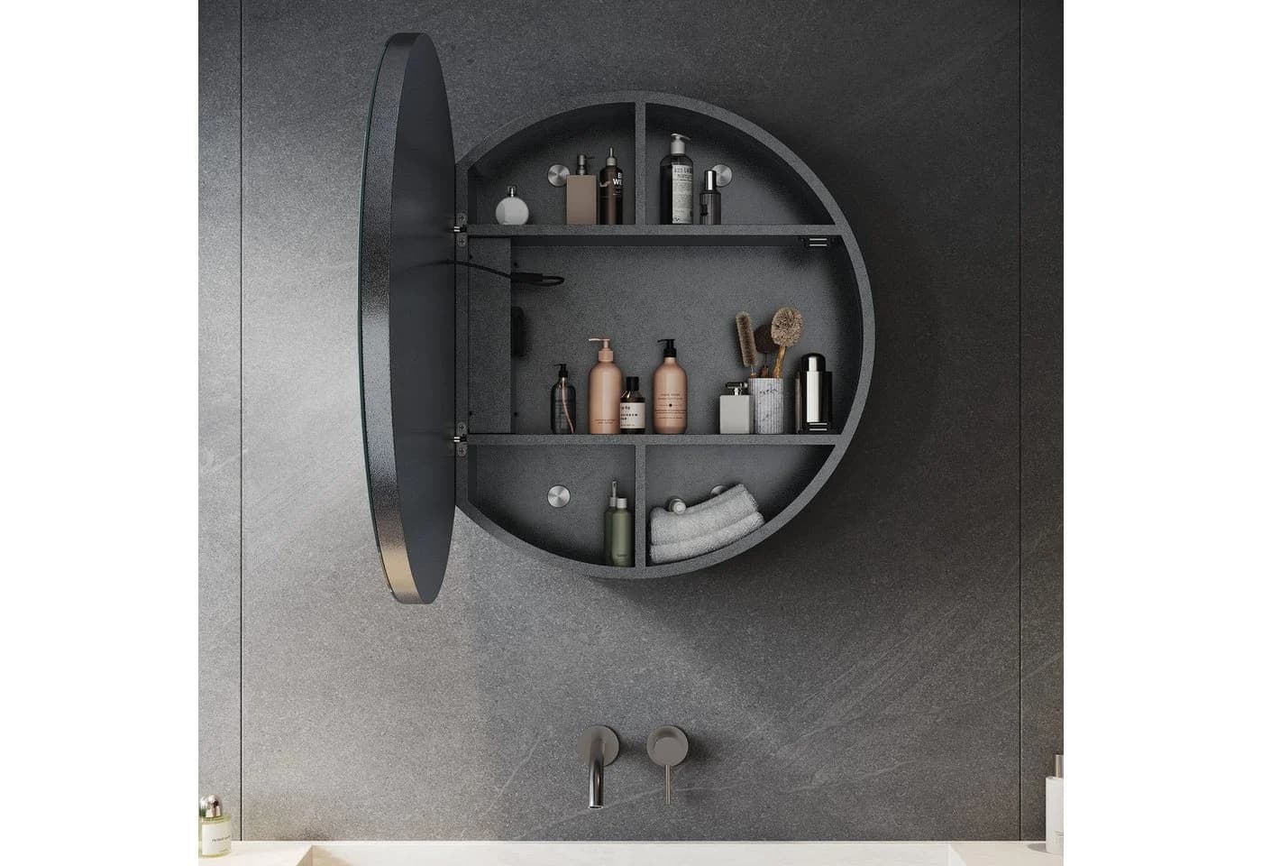SONNI Badezimmerspiegelschrank 60cm Rund Dreifarbig Beleuchtet - Bild 3