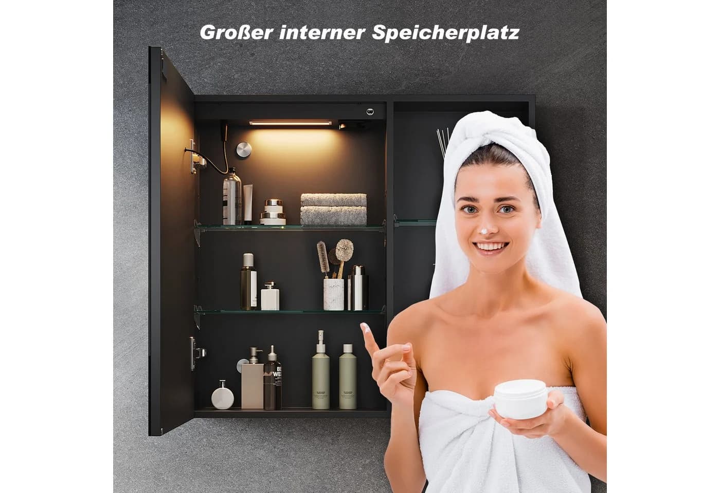 SONNI Badezimmerspiegelschrank mit Anti-Beschlag-Funktion Schwarz - Bild 5
