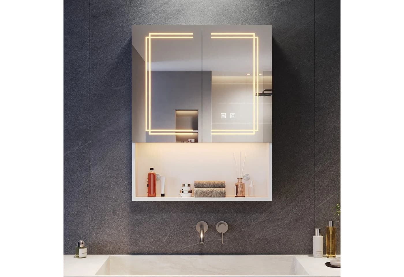 SONNI Spiegelschrank Hängeschrank 60x75cm mit LED und Antibeschlag