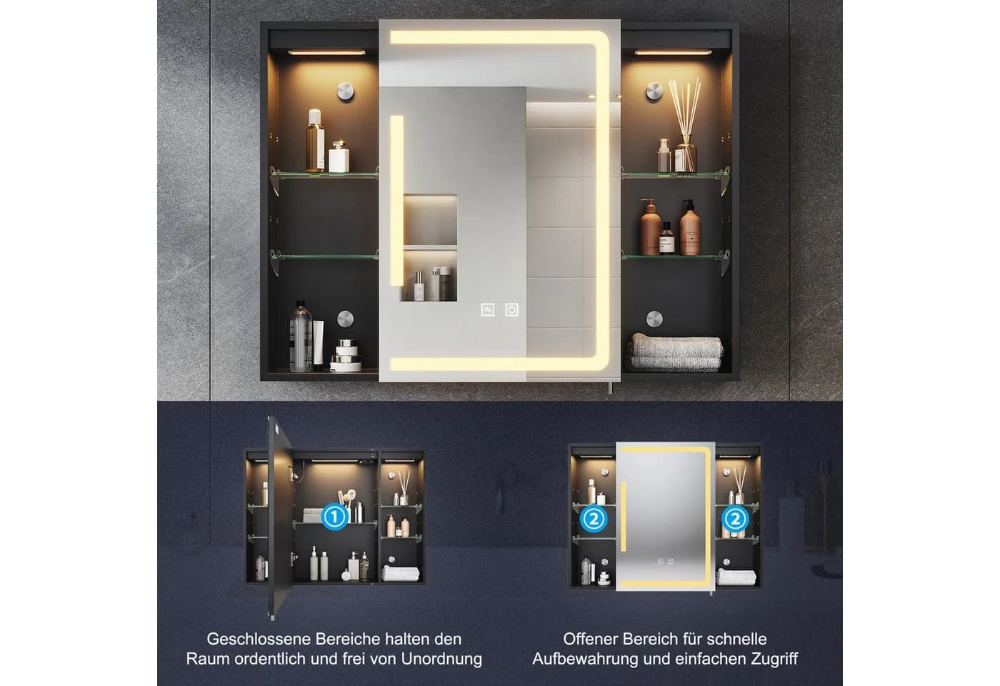 SONNI Badezimmerspiegelschrank mit dreifarbiger Beleuchtung - Bild 4